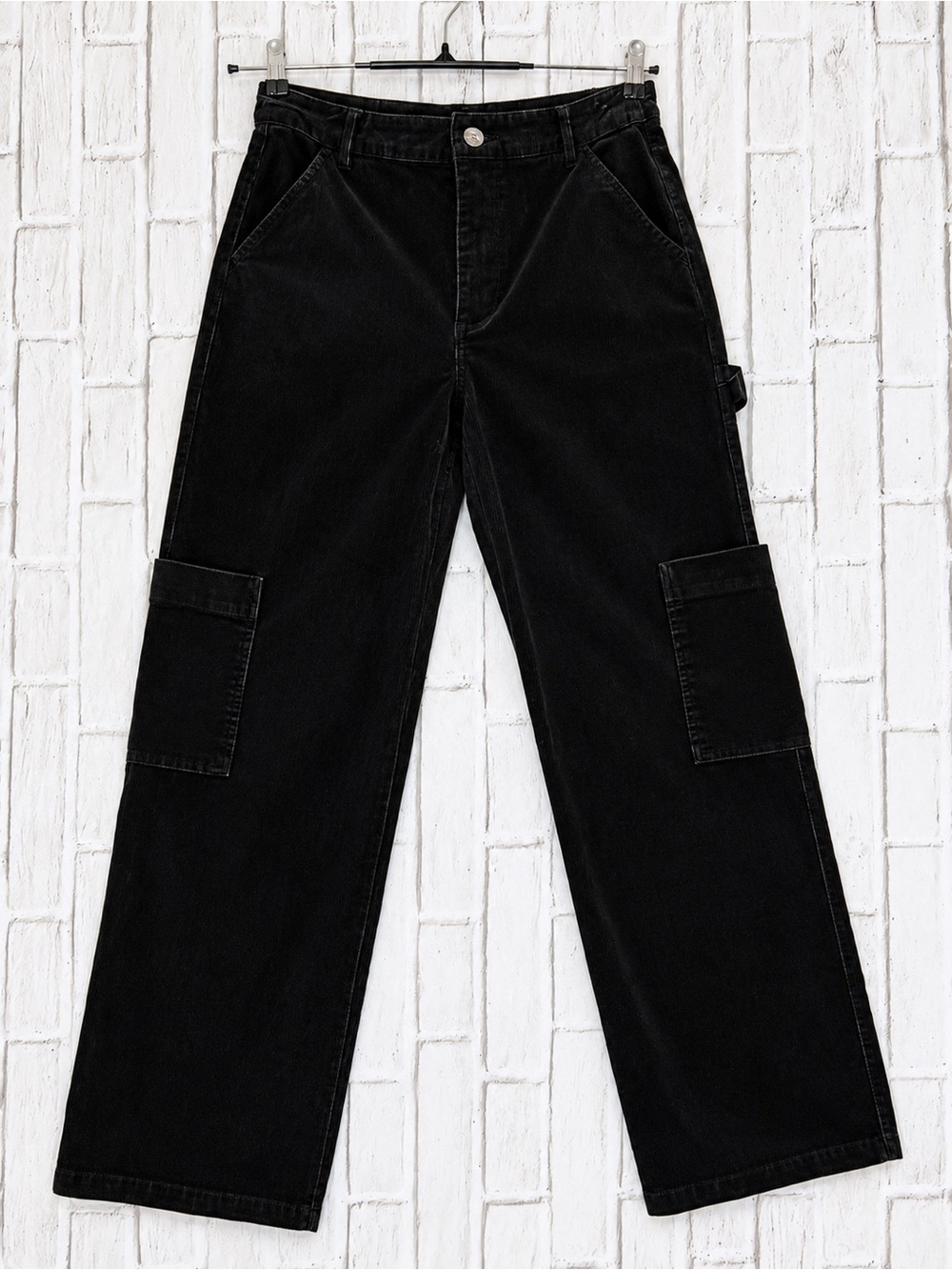 🖤 Hem & Thread Black Corduroy Cargo Carpenter Wide Leg Pants NWT M